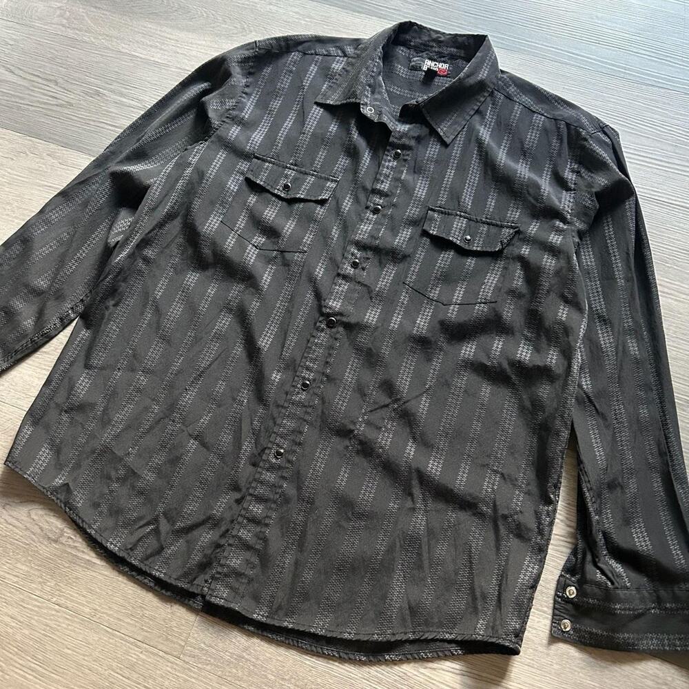 Vintage y2k anchor blue embroidered barbed wire striped button down shirt